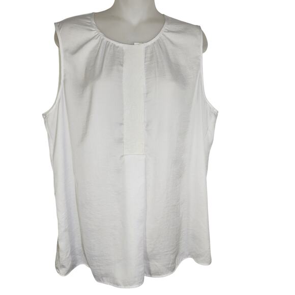 CAbi Women Snap Blouse Sleeveless Large White Sheer Lightweight Business Neutral - Picture 1 of 9